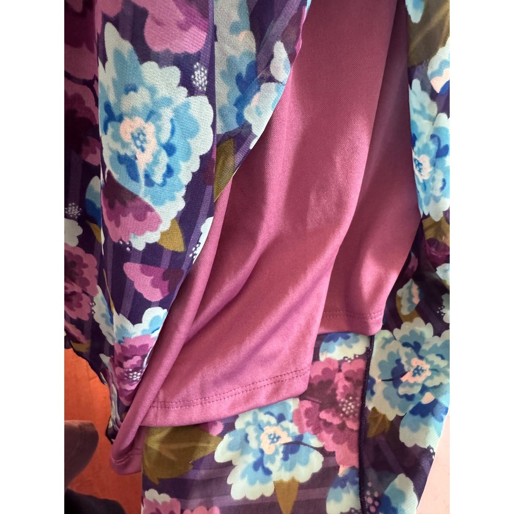 LuLaRoe Lola Floral Midi Skirt Blue Purple Chiffon Layered Elastic Waist Large - Picture 4 of 4